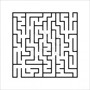 Black square maze. An interesting and useful game for kids. Children's puzzle with one entrance and one exit. Labyrinth conundrum. Simple flat vector illustration isolated on white background.