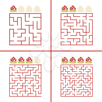 Set of colored square mazes for children. A puzzle game. Simple flat vector illustration isolated on white background