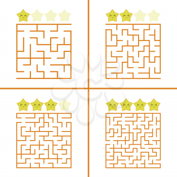 Set of colored square mazes for children. A puzzle game. Simple flat vector illustration isolated on white background