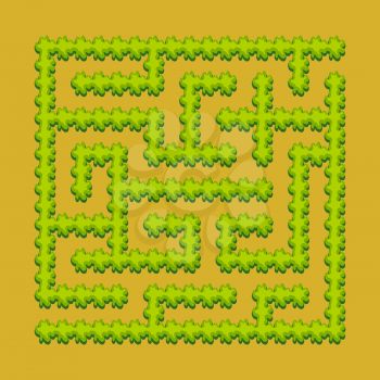 Abstract square labyrinth - green garden, shrubs. Game for kids. Puzzle for children. One entrance, one exit. Labyrinth conundrum. Vector illustration.