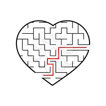 Abstract maze heart. Valentine day. Game for kids. Puzzle for children. One entrance, one exit. Labyrinth conundrum. Flat vector illustration isolated on white background. With answer