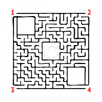 Abstract square maze. Game for kids. Puzzle for children. Four entrances, one exit. Labyrinth conundrum. Flat vector illustration isolated on white background. With place for your image