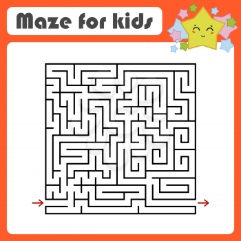Abstract square maze. Kids worksheets. Activity page. Game puzzle for children. Cute cartoon star. Labyrinth conundrum. Vector illustration
