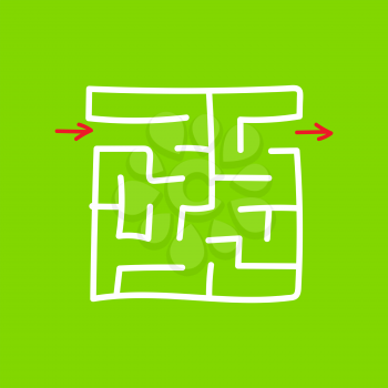 Square maze. Game for kids. Puzzle for children. Easy level of difficulty. Hand drawing. Labyrinth conundrum. Flat vector illustration isolated on color background