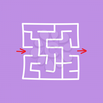 Square maze. Game for kids. Puzzle for children. Easy level of difficulty. Hand drawing. Labyrinth conundrum. Flat vector illustration isolated on color background