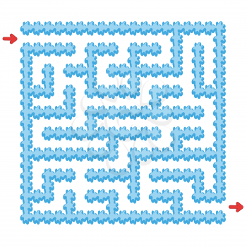 Icy blue square maze. Game for kids. Puzzle for children. Easy level of difficulty. Labyrinth conundrum. Flat vector illustration isolated on white background. Cartoon style