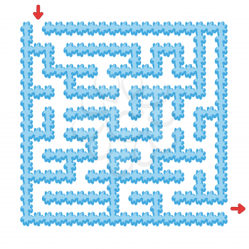 Icy blue square maze. Game for kids. Puzzle for children. Easy level of difficulty. Labyrinth conundrum. Flat vector illustration isolated on white background. Cartoon style
