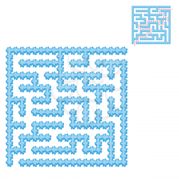 Icy blue square maze. Game for kids. Puzzle for children. Easy level of difficulty. Labyrinth conundrum. Flat vector illustration isolated on transparent background. With the answer