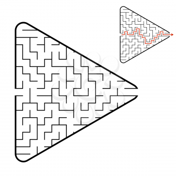 Labyrinth in the shape of an arrow. Game for kids. Puzzle for children. Find the right path. Maze conundrum. Flat vector illustration isolated on white background. With answer