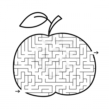Maze apple. Game for kids. Puzzle for children. Cartoon style. Labyrinth conundrum. Black white vector illustration