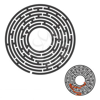 Abstract round maze. Game for kids. Puzzle for children. Labyrinth conundrum. Flat vector illustration isolated on white background. With answer. With place for your image