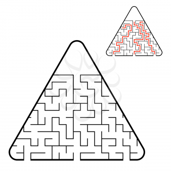 Abstract triangular labyrinth. Find the right path. Game for kids. Puzzle for children. Labyrinth conundrum. Flat vector illustration isolated on white background. With the answer