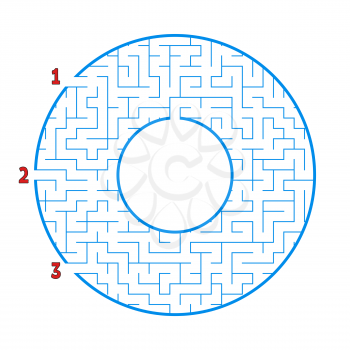 Color round maze. With three ways. Game for kids. Puzzle for children. Labyrinth conundrum. Flat vector illustration isolated on white background. With place for your image