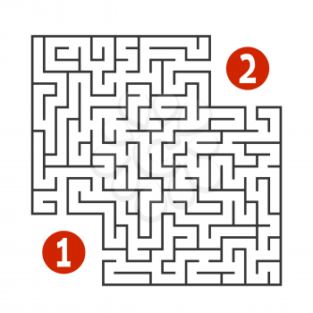 Abstract square maze. Find the way from one to two digits. Game for kids. Puzzle for children. Labyrinth conundrum. Flat vector illustration isolated on white background
