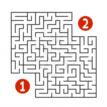 Abstract square maze. Find the way from one to two digits. Game for kids. Puzzle for children. Labyrinth conundrum. Flat vector illustration isolated on white background