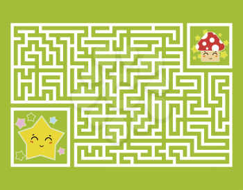 A rectangular labyrinth with a cute cartoon character. Find the right path. Game for kids. Puzzle for children. Cartoon style. Labyrinth conundrum. Color vector illustration