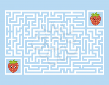 A rectangular labyrinth with a cute cartoon character. Find the right path. Game for kids. Puzzle for children. Cartoon style. Labyrinth conundrum. Color vector illustration