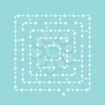 Simple square maze - starry sky. Game for kids. Puzzle for children. One entrance, one exit. Labyrinth conundrum. Flat vector illustration isolated on turquoise background. With place for your image