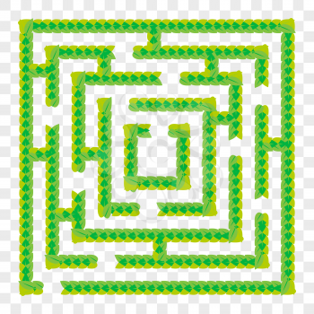 A simple green maze of leaves. Game for kids. Puzzle for children. One entrance, one exit. Labyrinth conundrum. Flat vector illustration isolated on transparent background
