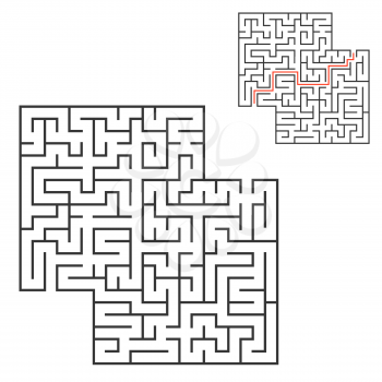 Abstract square maze. Game for kids. Puzzle for children. One entrance, one exit. Labyrinth conundrum. Flat vector illustration. With answer. With place for your image