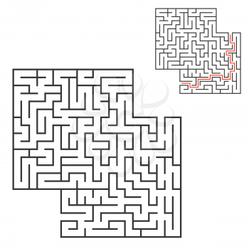 Abstract square maze. Game for kids. Puzzle for children. One entrance, one exit. Labyrinth conundrum. Flat vector illustration. With answer. With place for your image