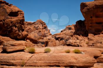 Landscape into Valley of fire in Nevada with mountains in background