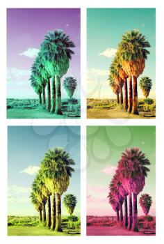 Pop art palm trees collage cross processed