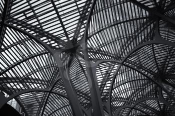 TORONTO, CANADA, JULY 10, 2015:  Architectural detail of Brookfield place.  Brookfield Place is also the home of the Hockey Hall of Fame and offices.  Black and white picture.