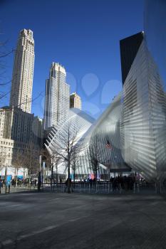 NEW YORK, USA - MARCH 24, 2017: World trade cental and ground zero memorial in Manhattan, New York city in United States.