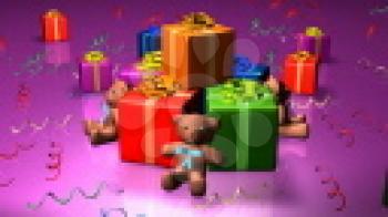 Royalty Free HD Video Clip of Teddy Bears with Presents