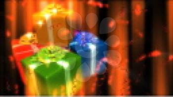 Royalty Free Video of Rotating Presents With Shimmering Lights
