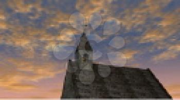 Royalty Free Video of a Cloudy Sky Over a Rotating Church With Birds Flying Overhead
