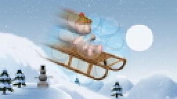 Royalty Free Video of a Teddy Bear on a Sled Going Down a Hill